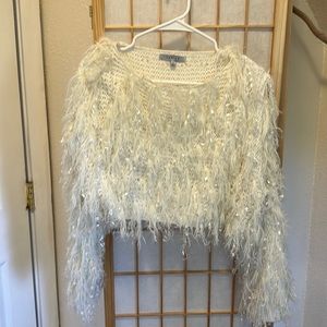 Fun shaggy white crop sweater